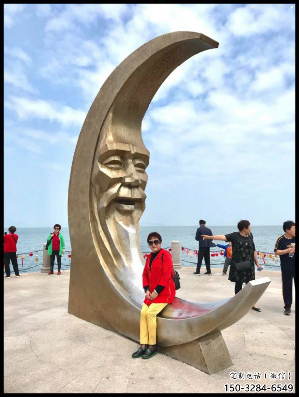 酒店月亮船雕塑，鍍金歐式雕塑，仿古擺件