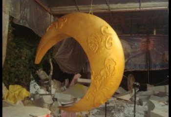 景區月亮雕塑，鍍金歐式雕塑，鐵藝材質