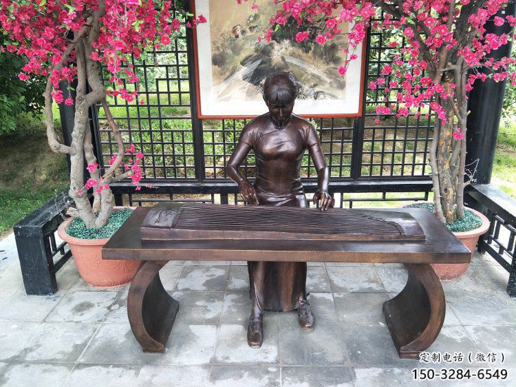 衡水彈古箏雕塑廠家，景觀概念，民俗人物雕塑通用