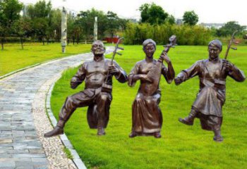 瓊山拉二胡雕塑點擊，景觀雕塑，別墅民俗人物雕塑供求