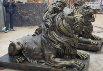 佳木斯大型趴獅雕塑，仿銅動物雕塑，玻璃鋼獅子雕塑制作
