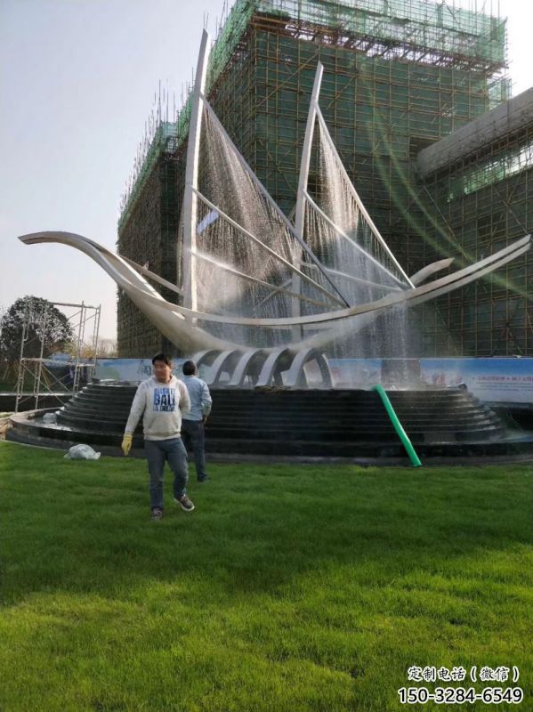南關帆船噴泉雕塑，水景水秀組合，旱地帆船噴泉雕塑廠家