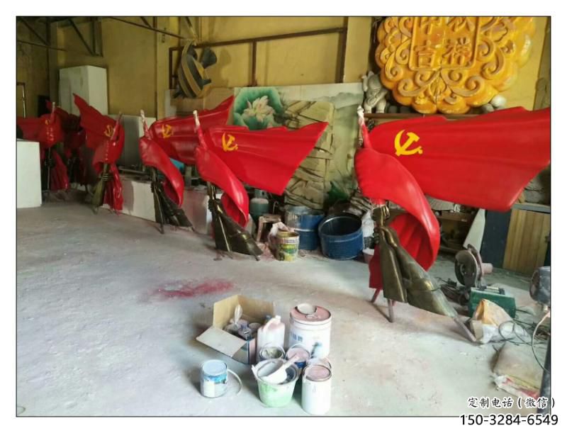 海南園林國旗雕塑，噴漆黨建雕塑，烤漆形式