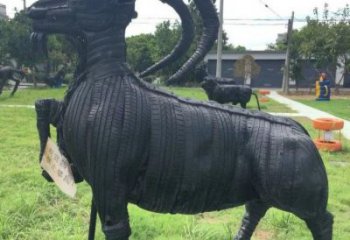 同心輪胎山羊雕塑供應，公園雕塑，鑄銅輪胎羊雕塑供求