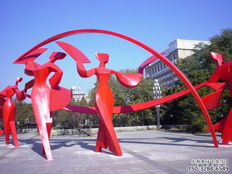舟山扭秧歌雕塑，民俗舞蹈雕塑，不銹鋼抽象音樂(lè)人雕塑