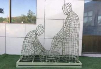 溫州鏤空洗腳雕塑制作，園林裝飾，鐵藝孝道人物雕塑